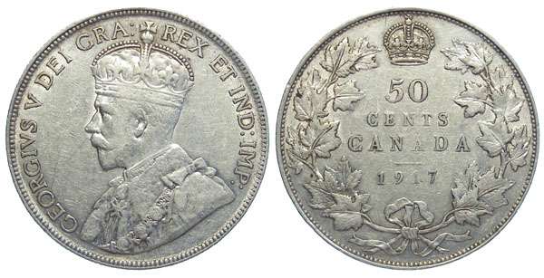 Canadian 50 cent Silver coin in Very Fine Condition